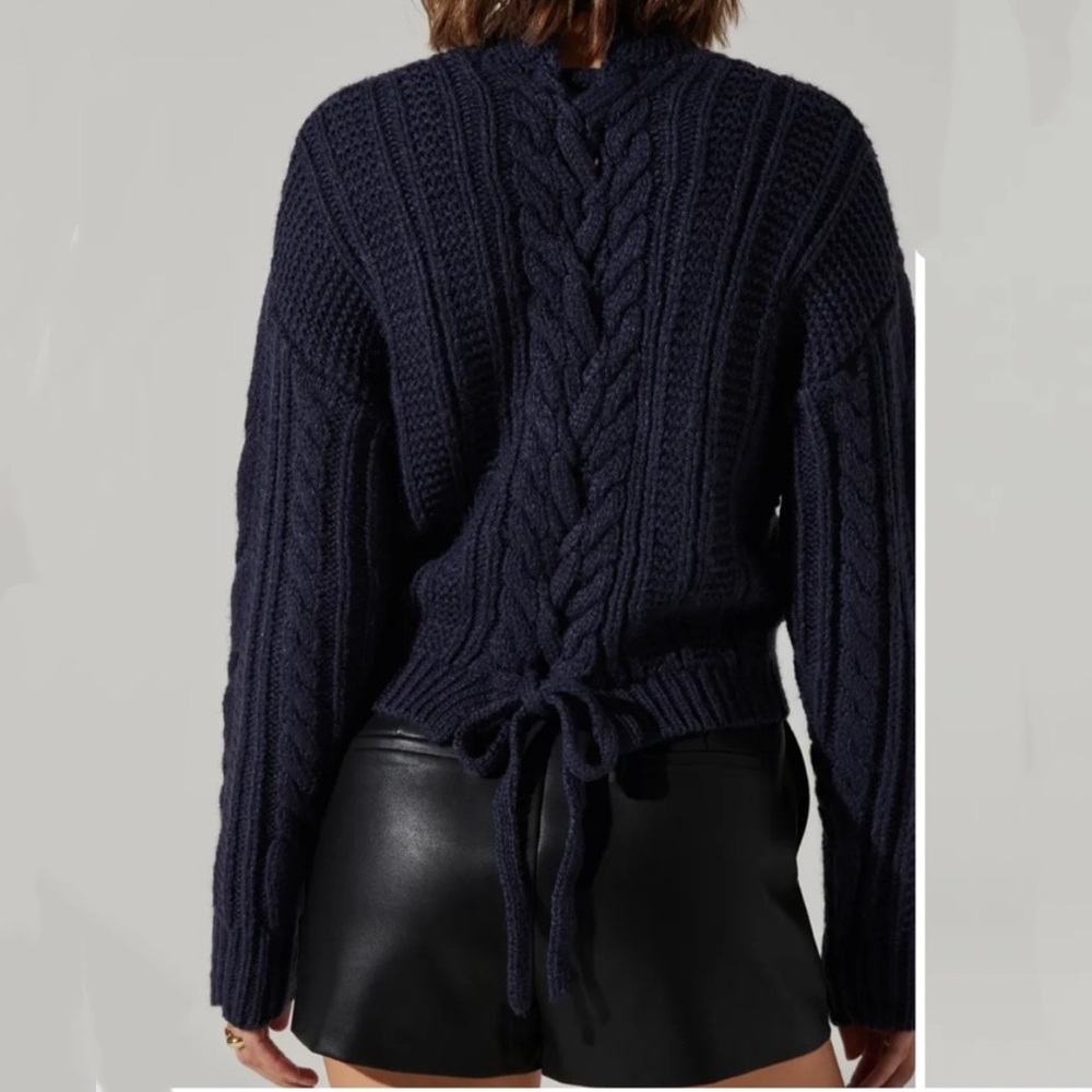 ASTR Wool blend  Lace-Up Back Sweater- - Picture 3 of 7